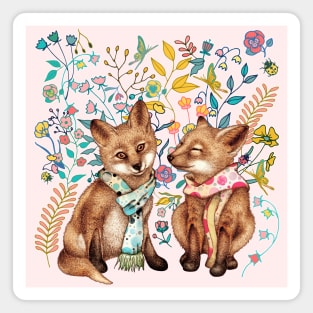Whimsical Forest Foxes Magnet